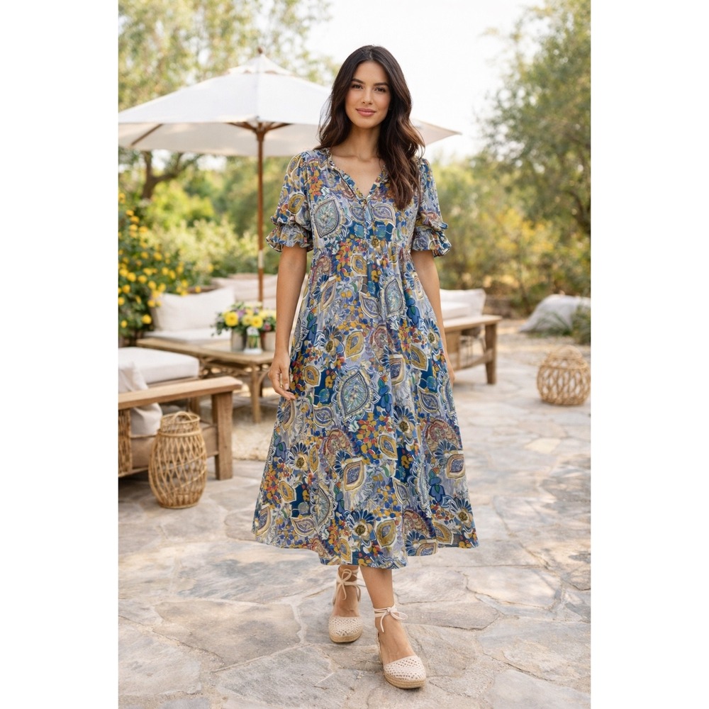 UMGEE Dress Women Sz S Multicolor Accent Sleeve Boho Unique Spring Summer